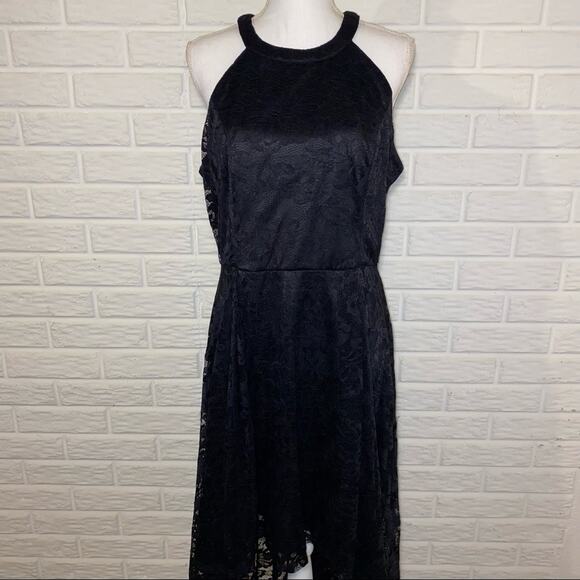 Dressystar Black Lace High Neck Halter High-Low Midi Dress NEW Womens Size 3X - Picture 4 of 10